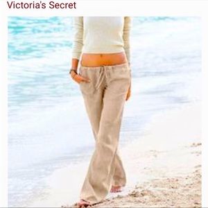 Victoria Secret Pants Womens size 10 Linen Drawstring Pocket Wide Leg Casual